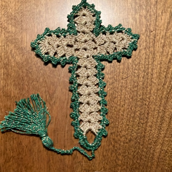 Hand crochet bookmark cross with tassel vintage - Picture 1 of 4